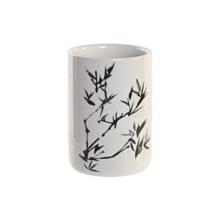 Stojak na szczoteczki do zębów DKD Home Decor Biały Czarny Drewno kauczukowe Kamionka 7,6 x 7,6 x 11 cm (12 Sztuk)