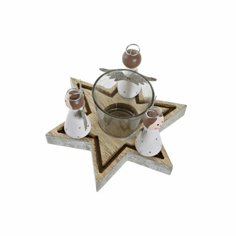 Świąteczny świecznik DKD Home Decor Szkło Drewno (17 x 17 x 9 cm)