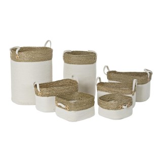 Zestaw koszyków DKD Home Decor Biały Brązowy Naturalne Włókno 41 x 41 x 52,5 cm