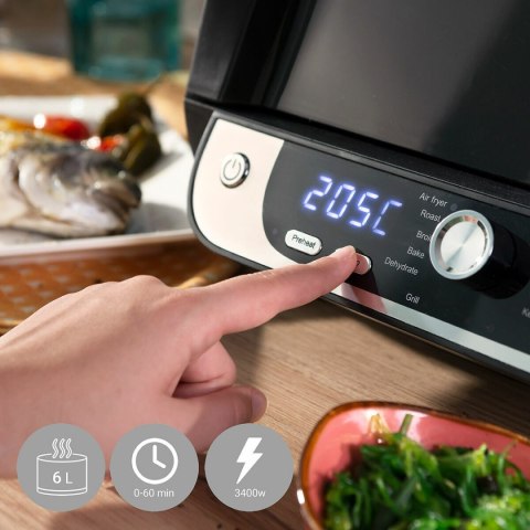 Frytkownica na gorące powietrze z grillem, akcesoriami i książką kucharską InnovaGoods Fryinn 12-in-1 6000 Czarny Stal 3400 W 6