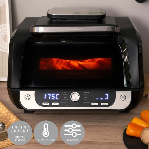 Frytkownica na gorące powietrze z grillem, akcesoriami i książką kucharską InnovaGoods Fryinn 12-in-1 6000 Czarny Stal 3400 W 6