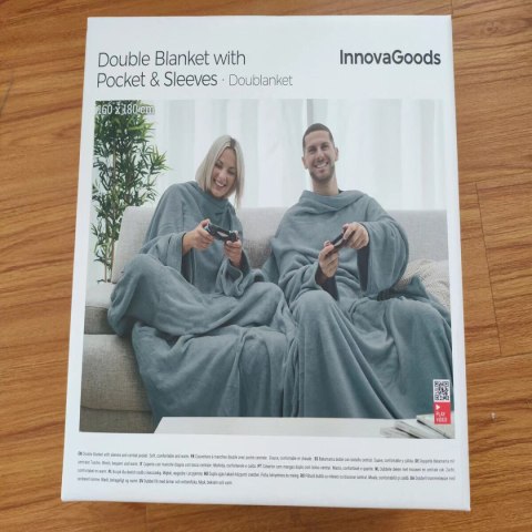 Podwójny kocyko-szlafrok z kieszenią Doublanket InnovaGoods - Niebieski
