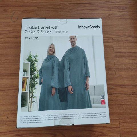 Podwójny kocyko-szlafrok z kieszenią Doublanket InnovaGoods - Niebieski